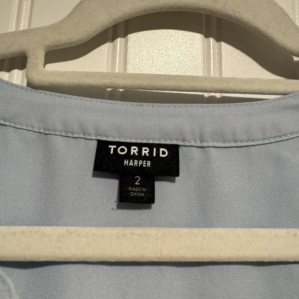 Torrid Harper Georgette Ruched Short Sleeve Blouse Light Blue Plus Size 2X